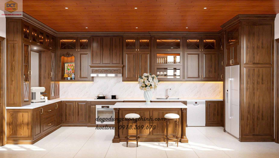 Tủ bếp hiện đại gỗ óc chó cao cấp TB56